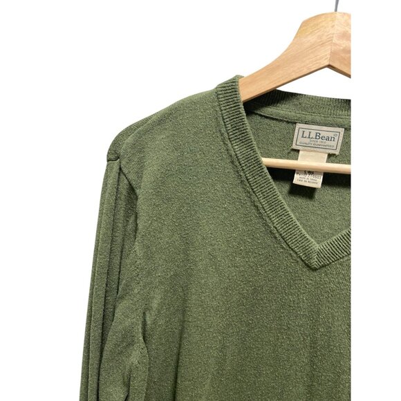 L.L. Bean Mens Vintage Cashmere Blend V Neck Sweater Green Size L Preppy Fall - Picture 7 of 11